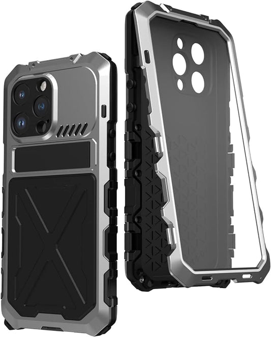 Shetchix Heavy Duty Metal Aluminium Bumper Built in Camera Lens Protector, Military Grade Rubber Hard Durable Phone Cases Cover for Iphone 11, 12, 13, 14, 15vSeries