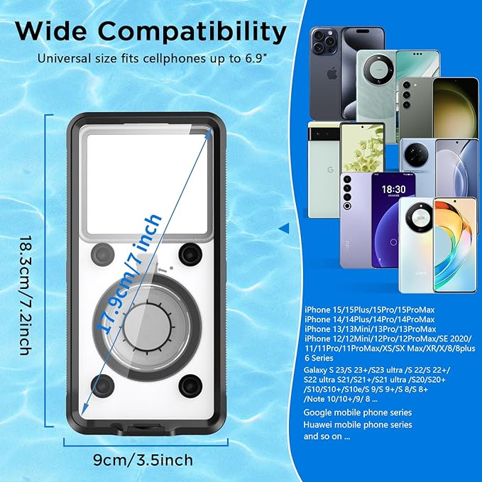 Dynamoda Waterproof Phone Case,Universal Shelf-Check Function Underwater Pouch Dry Bag Beach Travel Essentials Tech Gadgets Gifts for iPhone 15 14 13 11 12