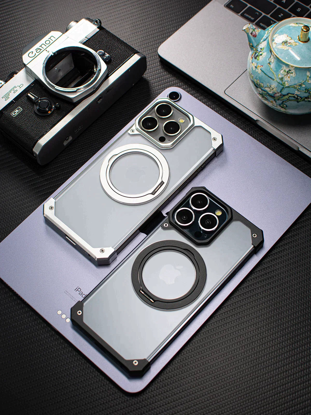 Shetchix Mecha Assembled Magnetic Fulcrum Bracket Case 15proMax Aluminum Alloy iPhone Case High-end Metal Simple Half case