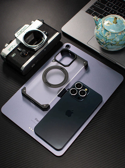 Shetchix Mecha Assembled Magnetic Fulcrum Bracket Case 15proMax Aluminum Alloy iPhone Case High-end Metal Simple Half case