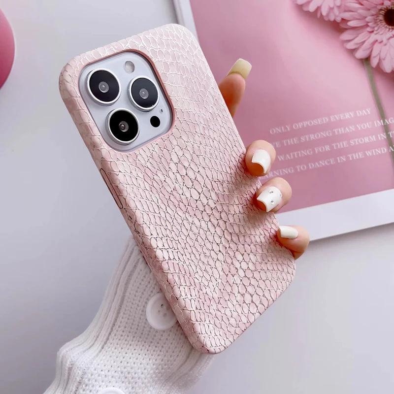 Vazico Snake Texture Leather Cute Phone Case for iPhone 11, 12, 13, 14, 15 Pro Max